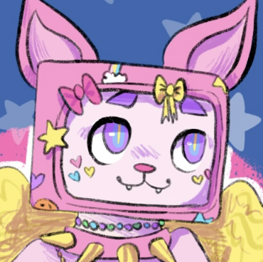 Pink TV head with cat ears