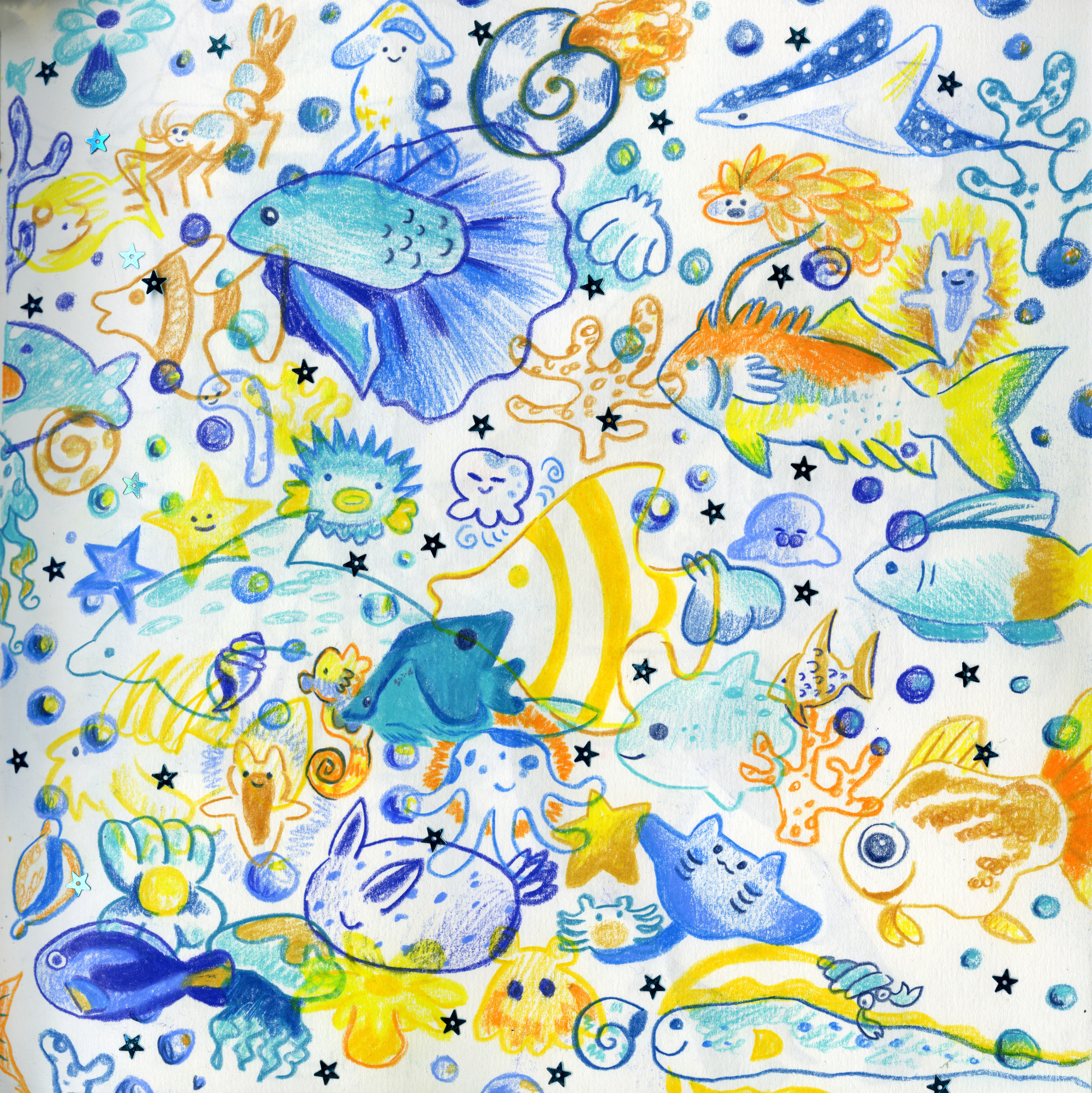 drawing of many fish