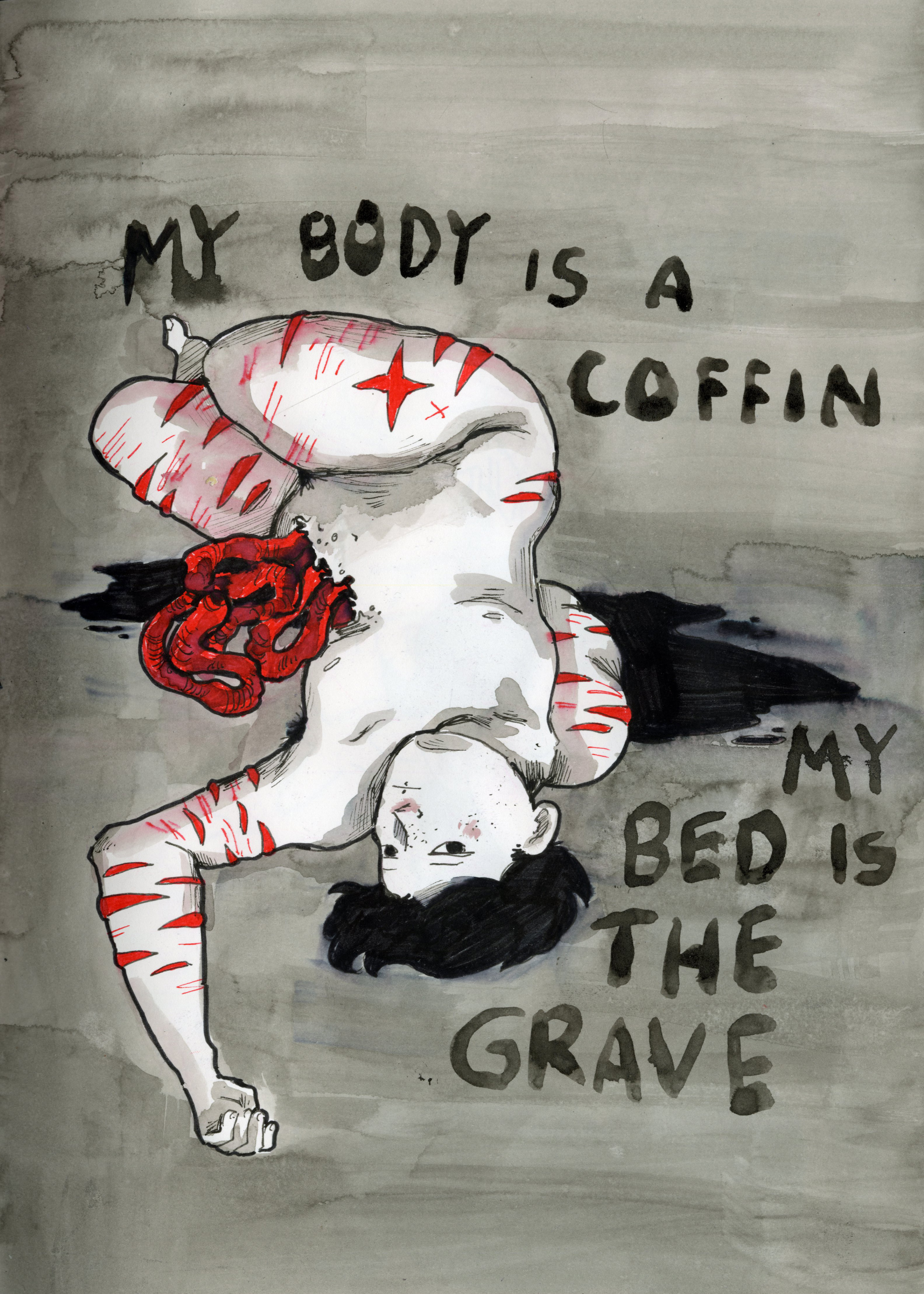 drawing of person with intestines out