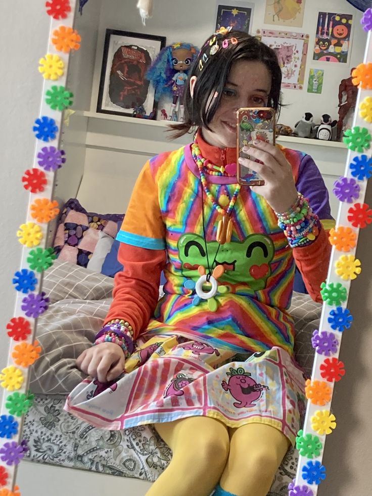 person in neon frog t-shirt