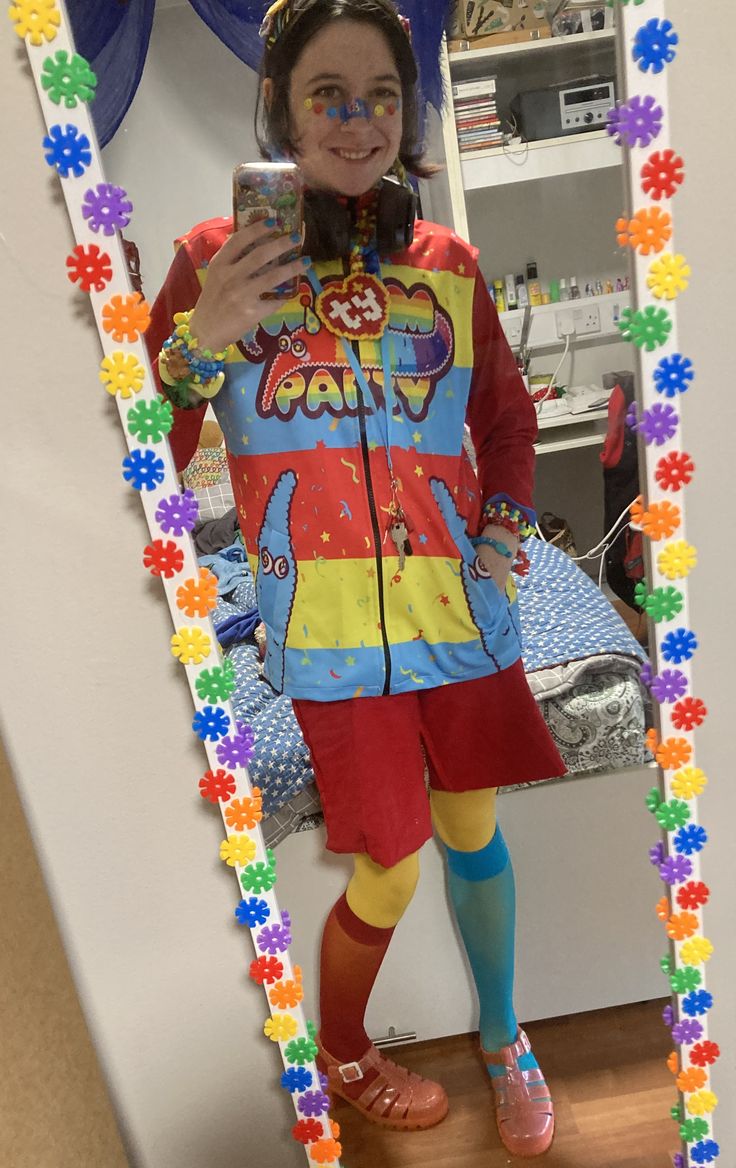 person in very colourful outfit