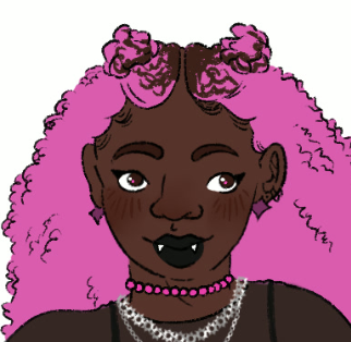 Black woman with pink hair