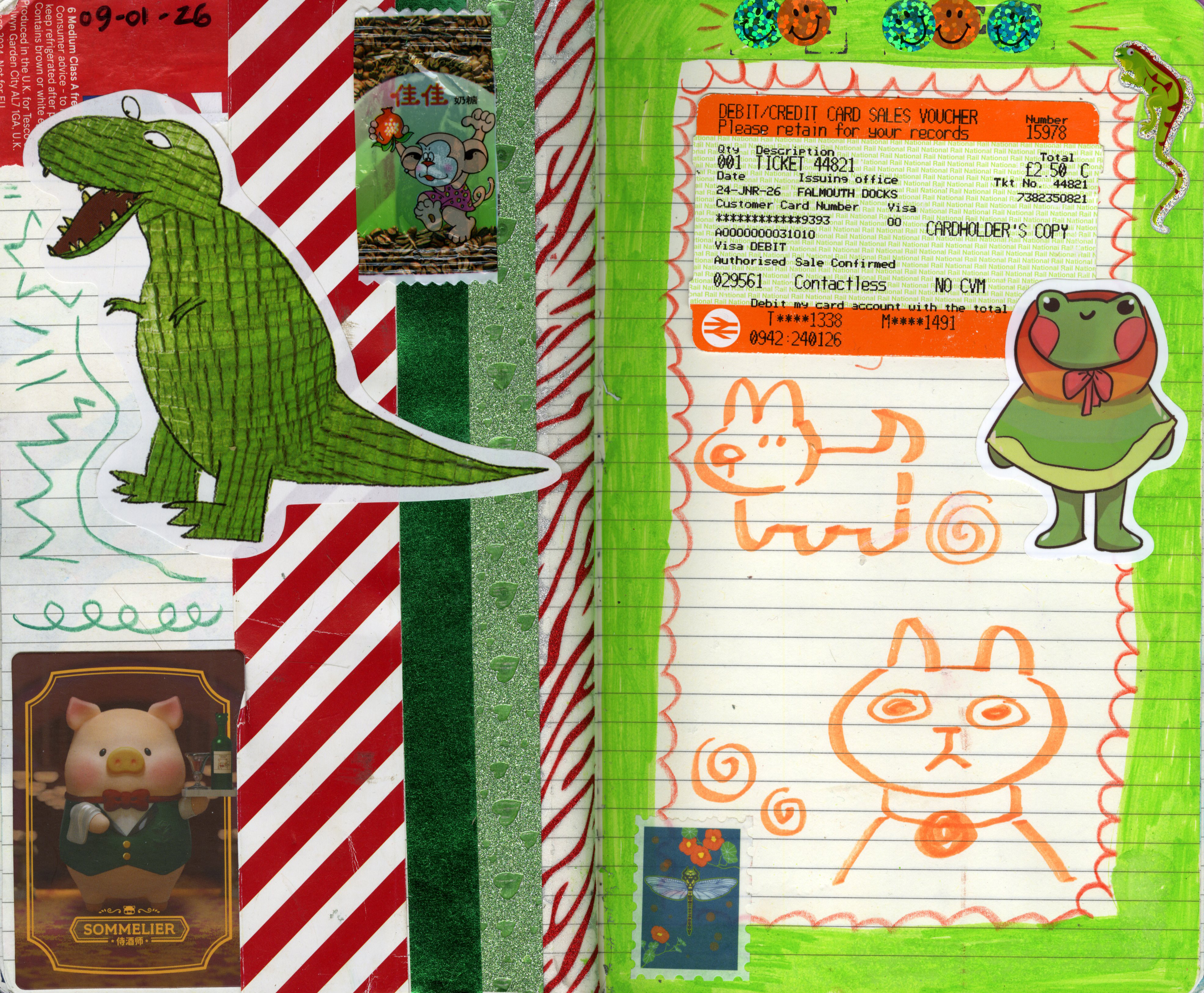 green and red dinosaur collage