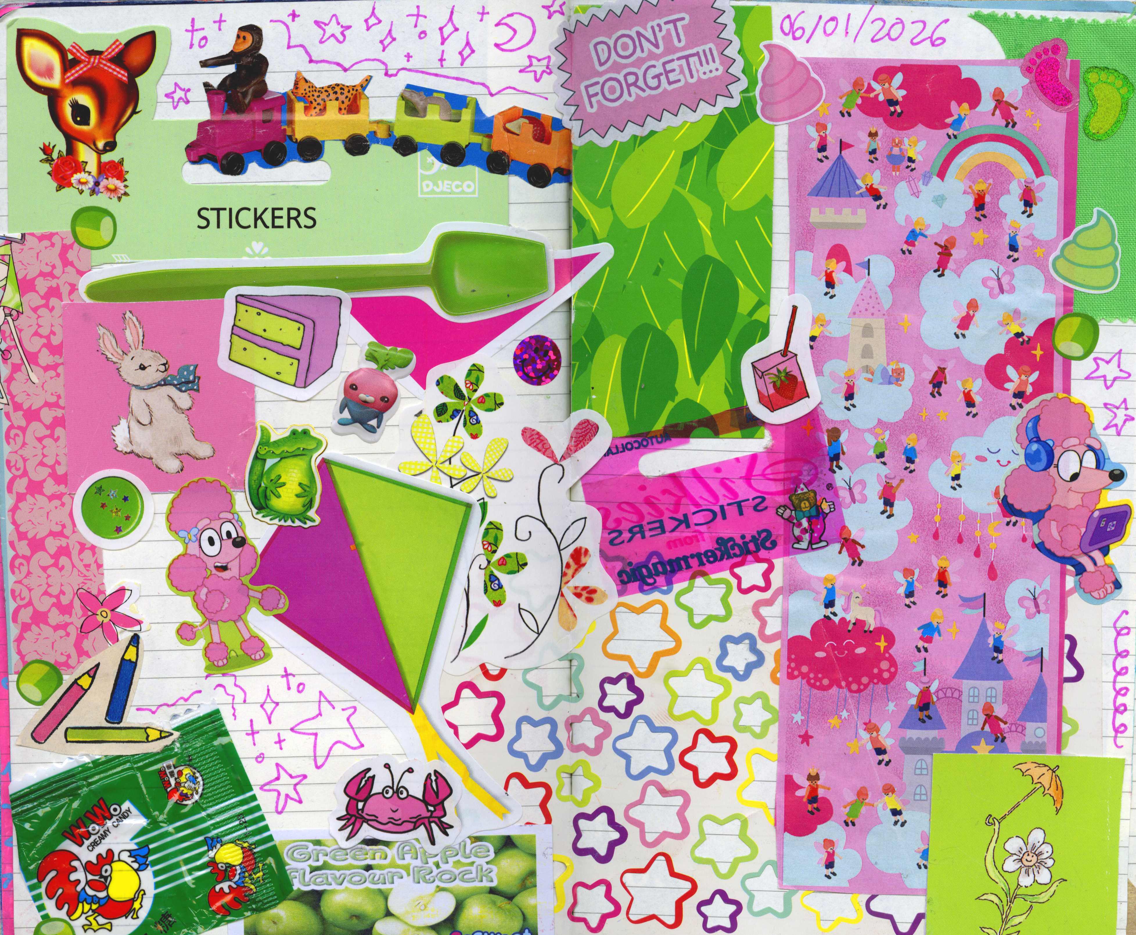 pink and green collage