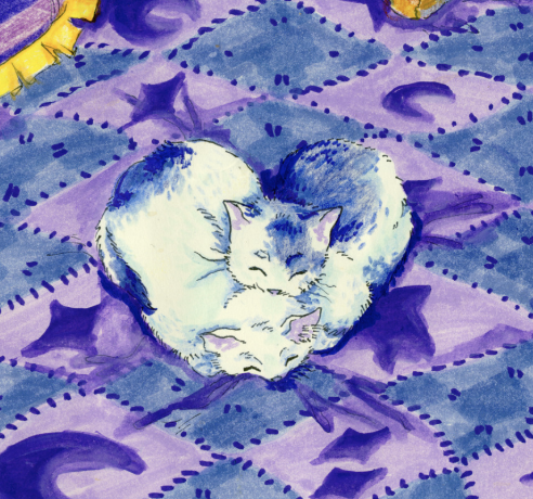 Cats on purple blanket