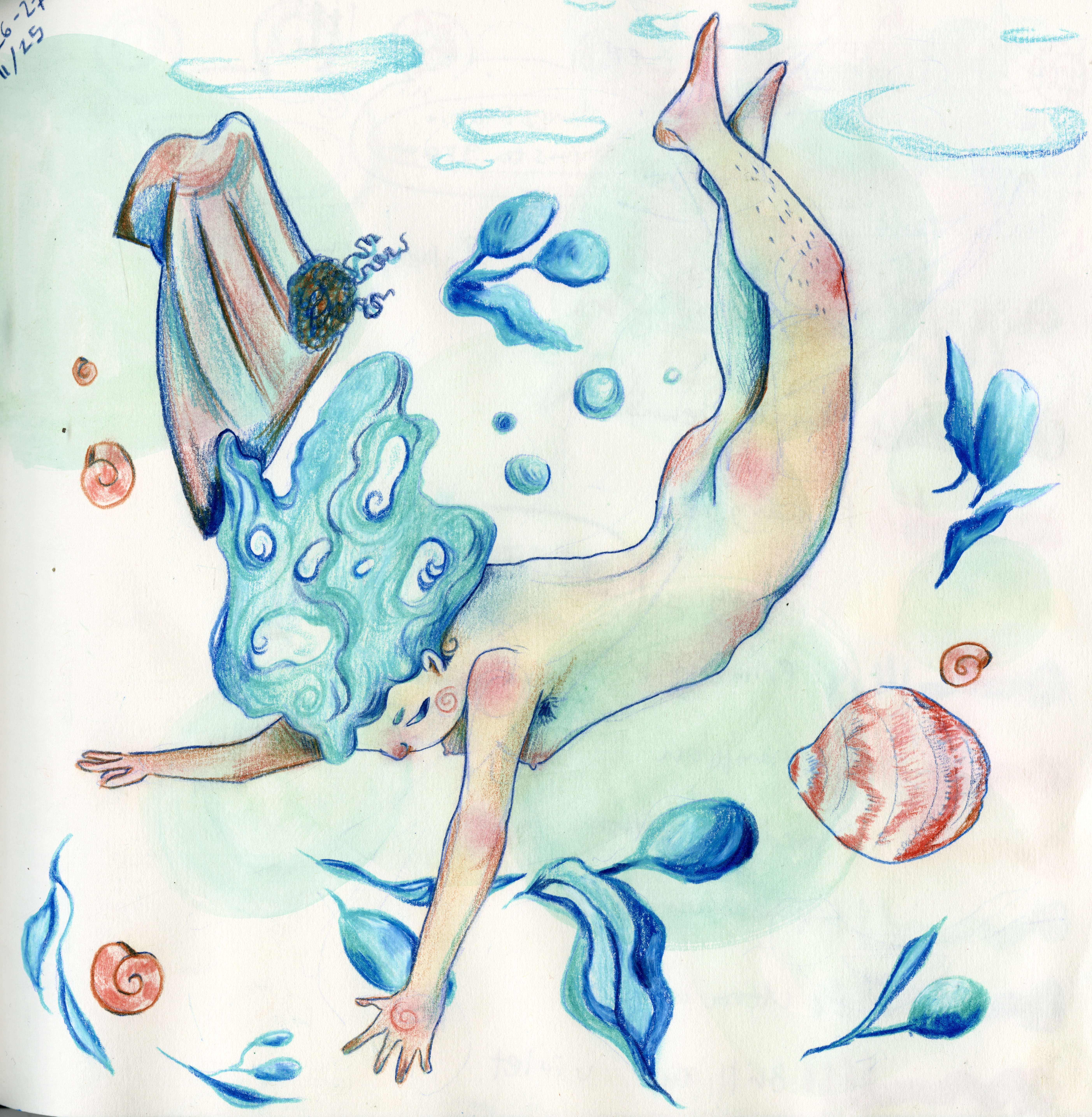 Drawing of a woman underwater